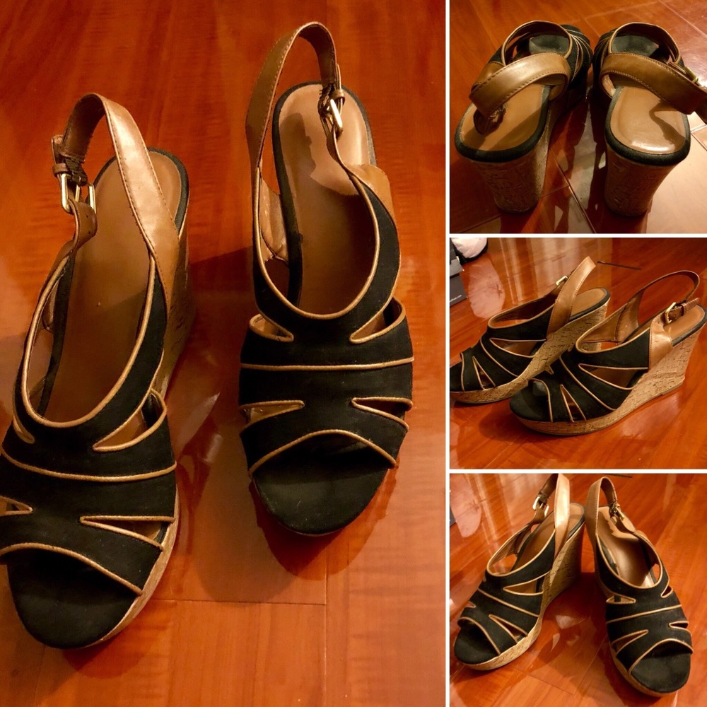 Cute Black Peep Toe Wedges